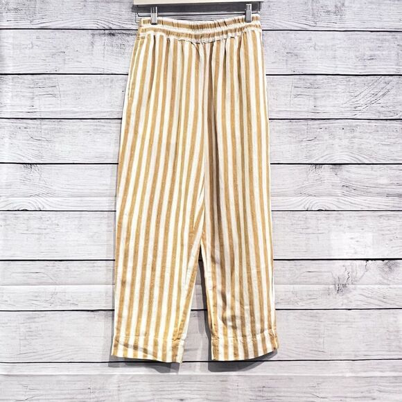 Madewell Tapered Huston Pull On Crop Pants Stripe Linen Cotton Casual Size XS - Picture 2 of 9